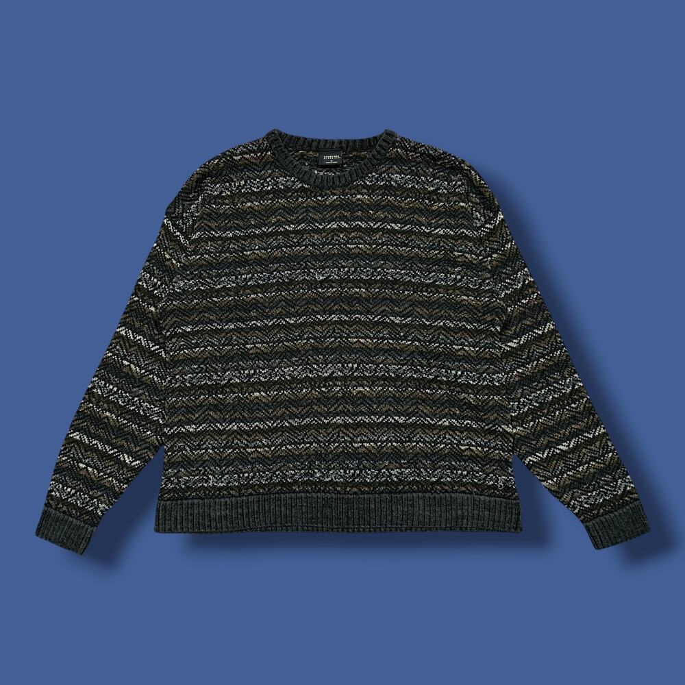 Vintage Zig Zag Sweater Geometric Pattern Crewneck Pullover Acrylic Knit 90s XL